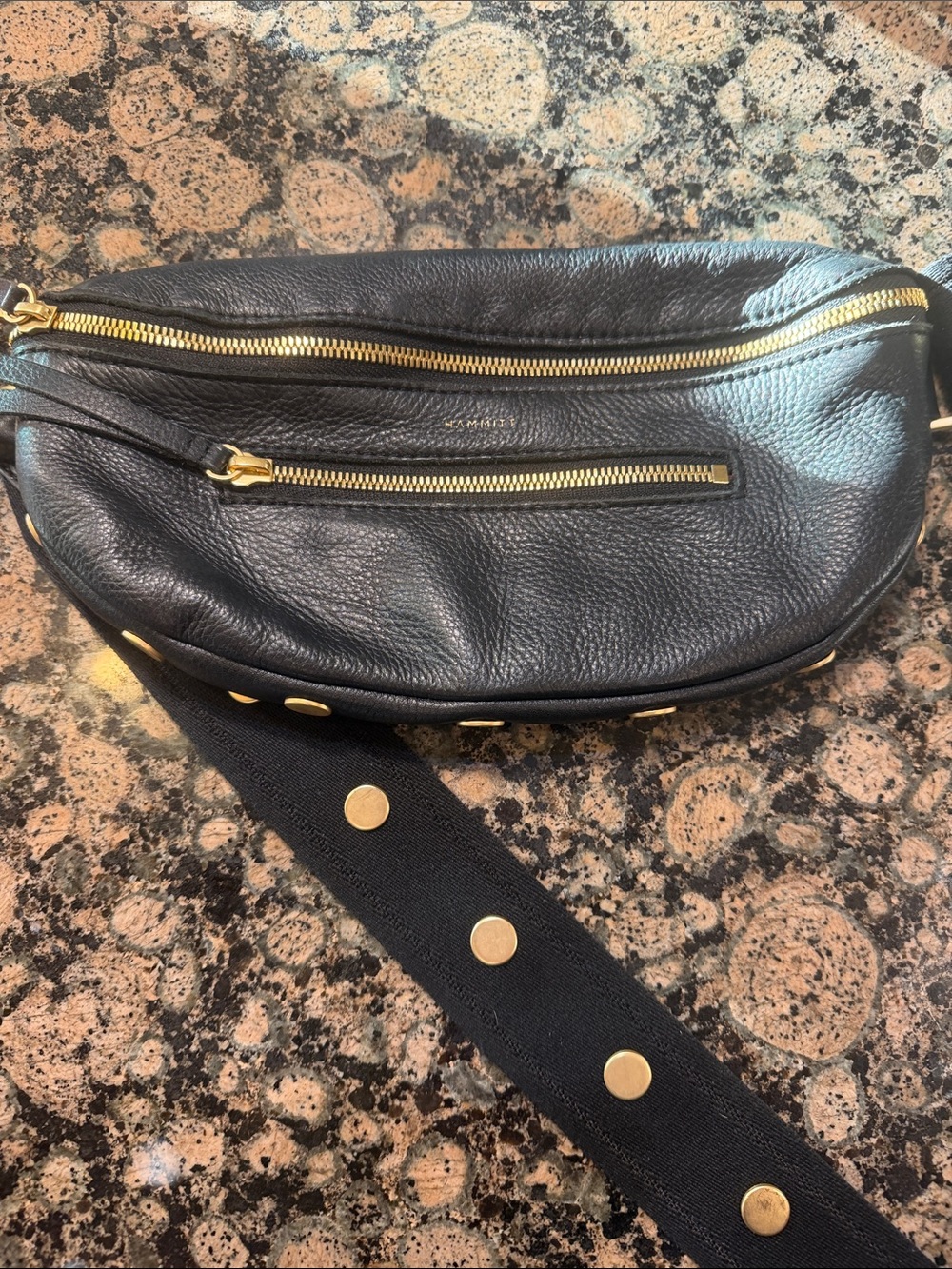 Hammitt Black Leather Belt Bag with Gold Hardware